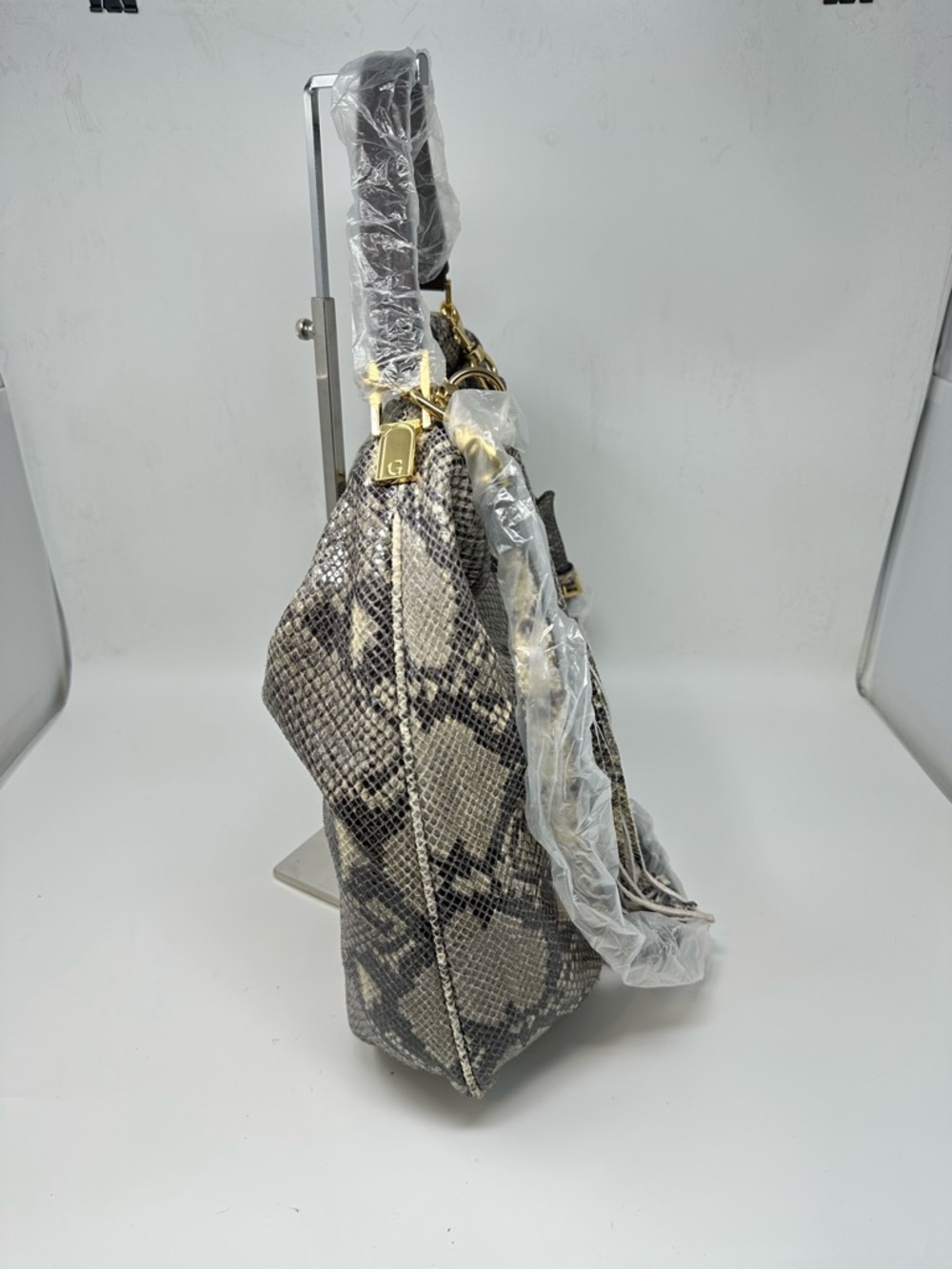 NEW G.I.L.I. GILI Milano Double Zip Exotic Leather Hobo Bag Purse Snake Grey - Picture 4 of 15